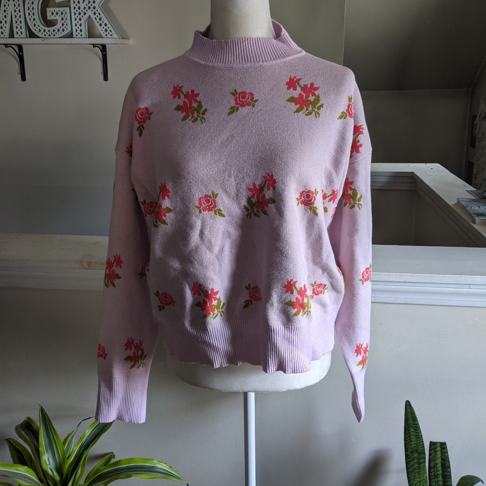 Shein Mock Neck Floral Sweater Size 0xl